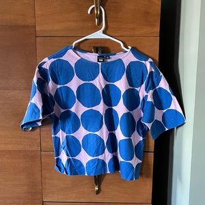 Marimekko x Uniqlo blue and lavender polka dot shirt
